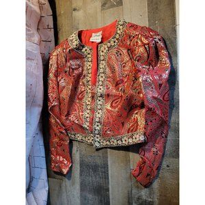 Partique Newman marcus red detail embroider flower blazer jacket bandana pattern